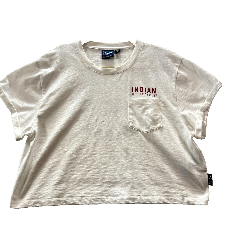 Indian Motorcycle Women's Sz L Logo Cropped Short Sleeve Tee Americana